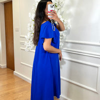 Vestido Midi oversize com folho na manga Azulão