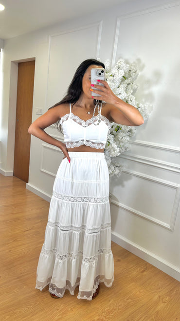 Conjunto Top + Saia com Renda