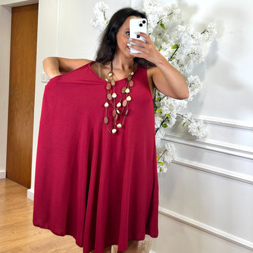 Vestido Midi com alça larga Bordo