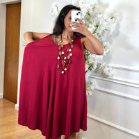Vestido Midi com alça larga Bordo