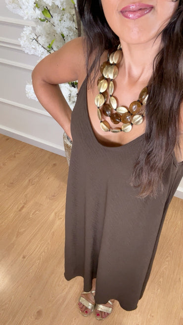 Vestido Midi oversize de alças Castanho