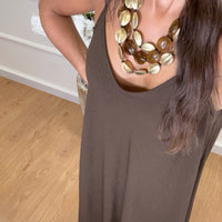 Vestido Midi oversize de alças Castanho