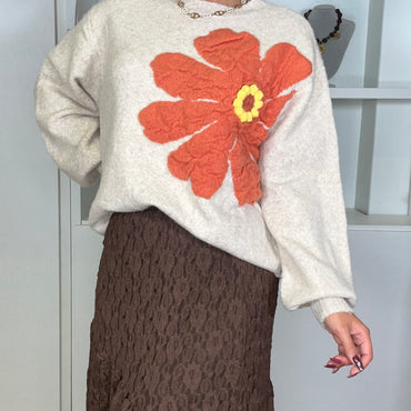 Camisola malha com flor em Bege