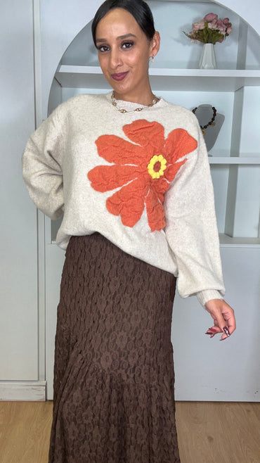 Camisola malha com flor em Bege