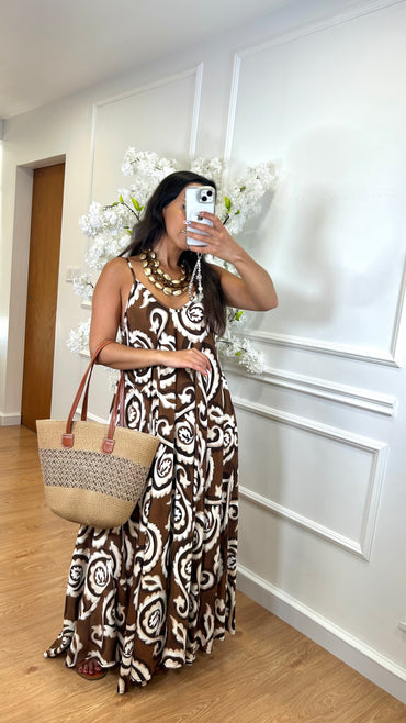 Vestido de Algodão estampado Castanho