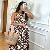 Vestido de Algodão estampado Castanho
