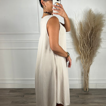 Vestido oversize de alças larga Midi Bege