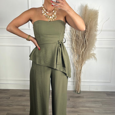 Conjunto Top Assimétrico + Pantalona Verde Seco
