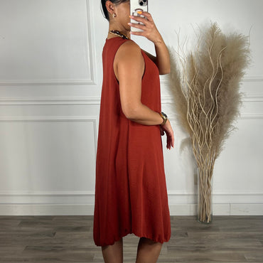 Vestido oversize de alças larga Midi Tijolo