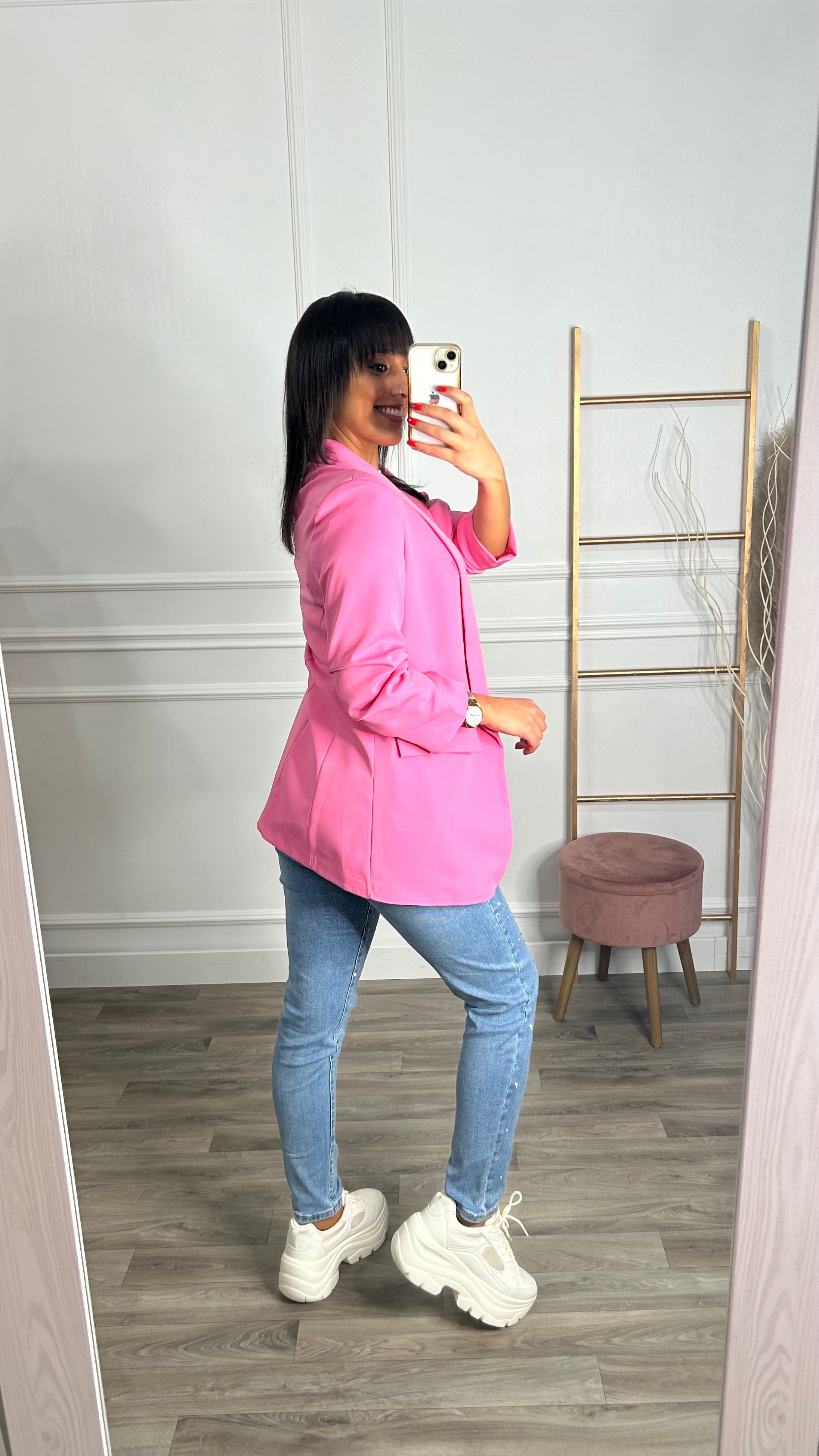 Blazer Manga Repuxada Rosa