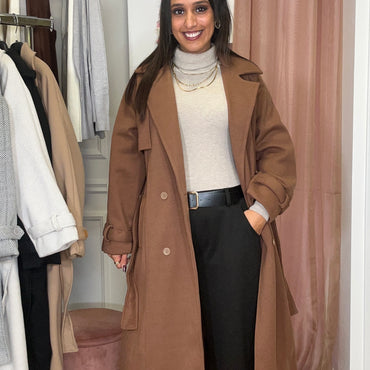 Casaco de Fazenda Comprido Texturado Castanho