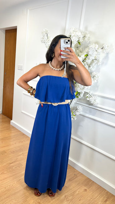 Vestido Com folho em Azulão