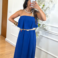 Vestido Com folho em Azulão