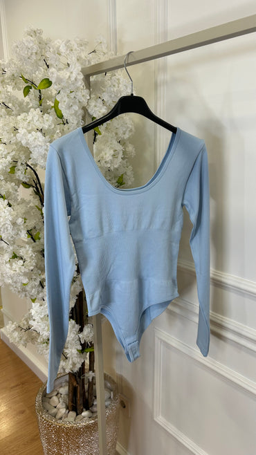 Body Modelador Manga Comprida Azul Bebe