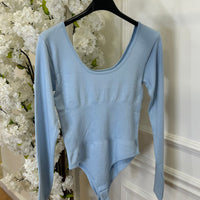 Body Modelador Manga Comprida Azul Bebe