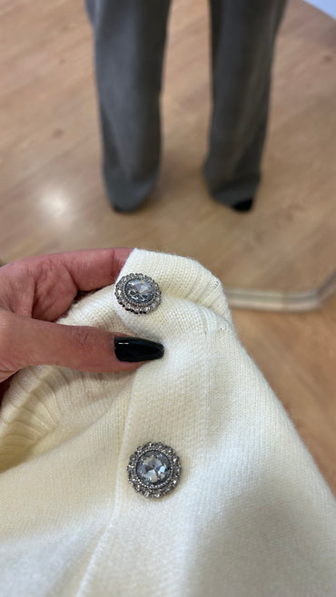 Cardigan com pedras brilhantes em Branco Crú