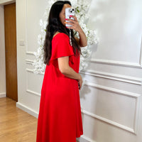 Vestido Midi oversize com folho na manga Vermelho