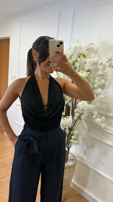 Body Com Folho em Renda Preto