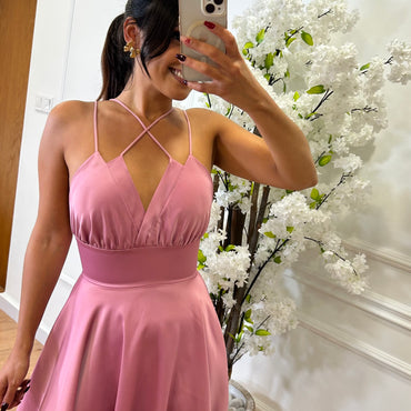 Vestido Acetinado Rosa