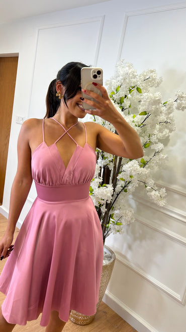 Vestido Acetinado Rosa