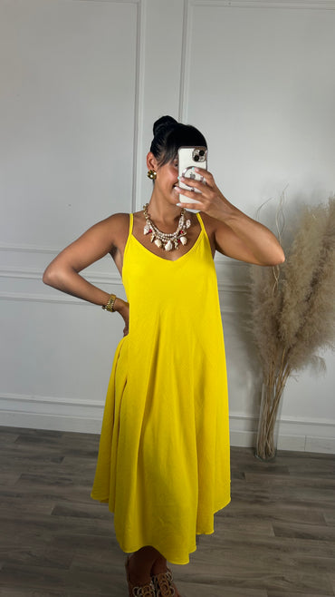 Vestido oversize de alças Midi Amarelo