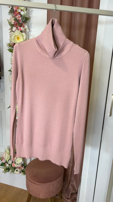 Camisola basica de gola alta rosa