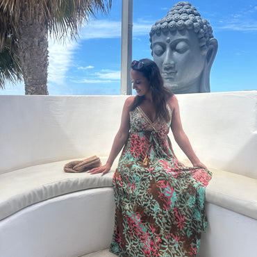 Vestido Verde água e rosa com padrão