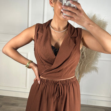 Conjunto colete de apertar + pantalona Chocolate