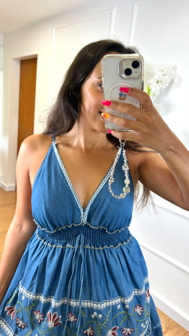 Vestido "Ganga" 100% Algodao com flores vermelhas