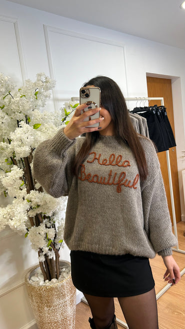 Camisola Malha Hello Beautiful em Taupe
