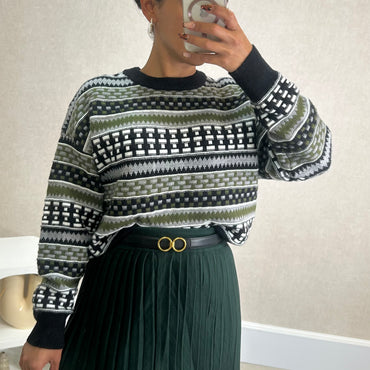 Camisola de Malha com Padrão em Verde Tropa
