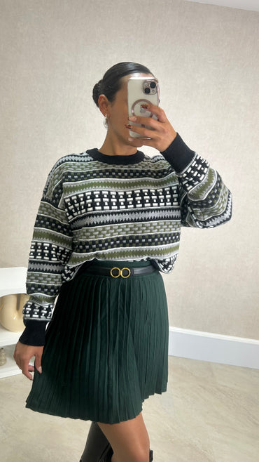 Camisola de Malha com Padrão em Verde Tropa
