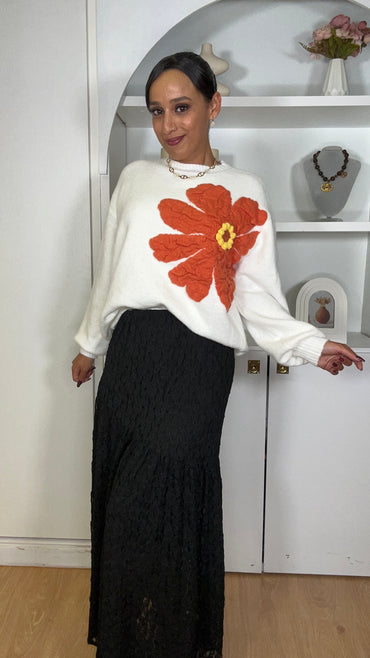 Camisola malha com flor em Branco