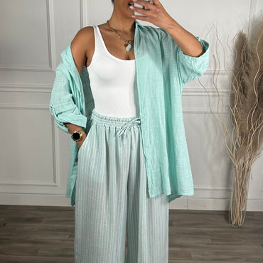 Pantalona riscas verde água