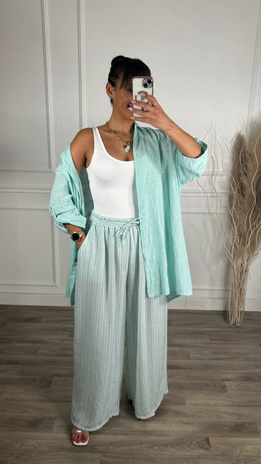 Pantalona riscas verde água