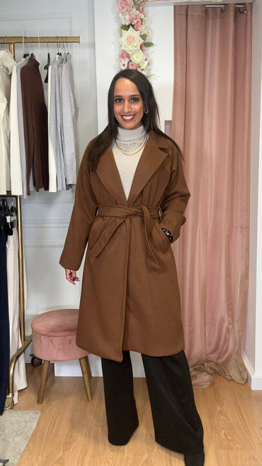 Casaco de Fazenda Midi Castanho Texturado