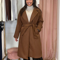 Casaco de Fazenda Midi Castanho Texturado