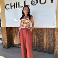 Pantalona tipo linho em tijolo