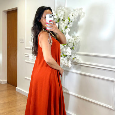 Vestido Midi oversize de alças Cor Tijolo
