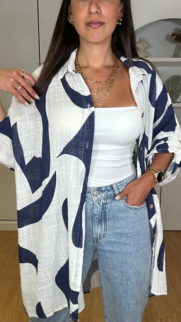 Camiseiro Azul Marinho com padrão de algodao