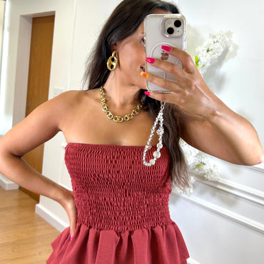 Conjunto top repuxado + Pantalona Tijolo