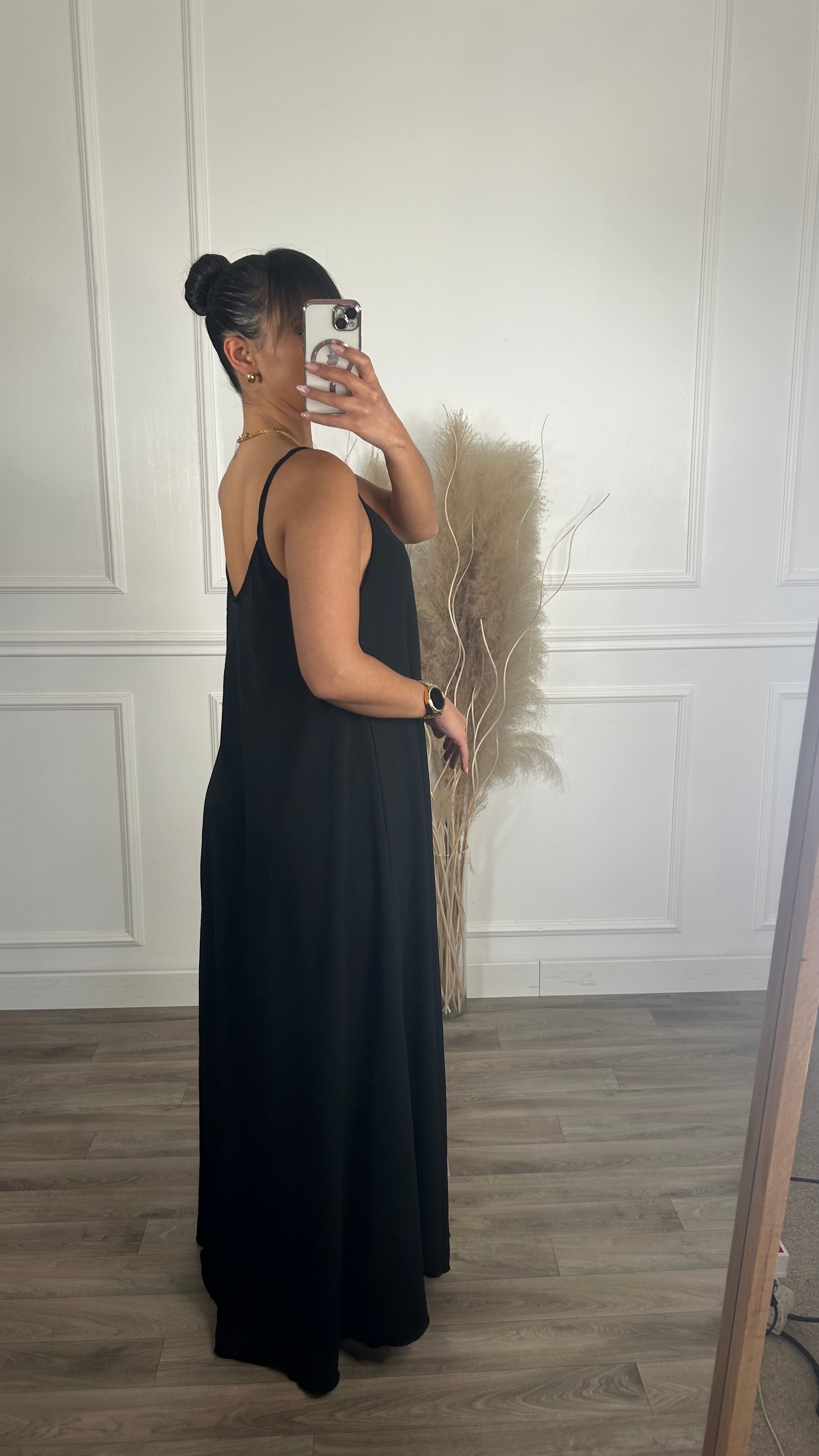 Vestido oversize de alças Preto