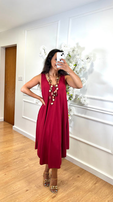 Vestido Midi com alça larga Bordo