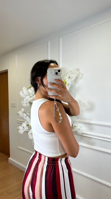 Top canelado com corações em Branco