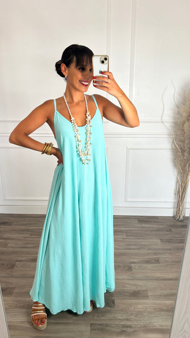 Vestido oversize de alças turquesa