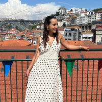 Vestido Bolinhas com Crochet Bege