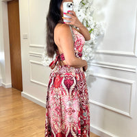 Conjunto Top + Saia com estampado em Bordo