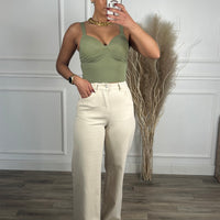 Calça Wide Leg Bege Pigmentada REDIAL