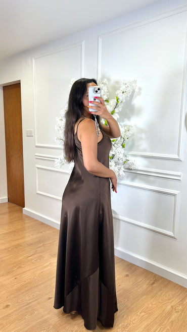 Vestido Acetinado Castanho