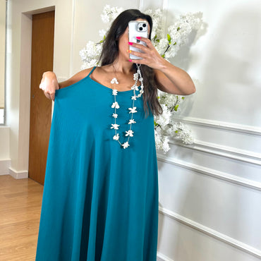 Vestido oversize de alças Azul Petroleo